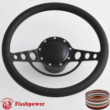 14 Billet Aluminum 9 Hole Steering Wheel Kit Black Half Wrap W Horn Adapter