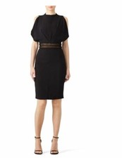 Genny Women Black Lurex Sheath Dress Embroidered US 8 IT 44 Crepe Party Cocktail