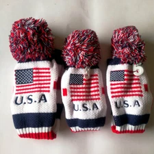 3pcs/set US Flag Knit Golf Driver Fairway Wood Head Covers Sock Pom Pom Covers