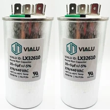Pack of 2 - VIALU - 35+5 uf/MFD 370-440 VAC Round Dual Run Capacitor 50/60 Hz