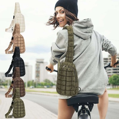 Quilted Puffy Sling Bag Chest Fanny Packs Cross Body Travel Shoulder Backpack
