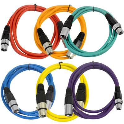 6 Pack of 6 Foot Multi-Color XLR Patch Cables PA/DJ Mic Cords
