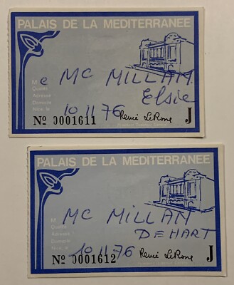 Ticket Stubs: 1976 - Palais De La Mediterranee - Salons De La Mer - France