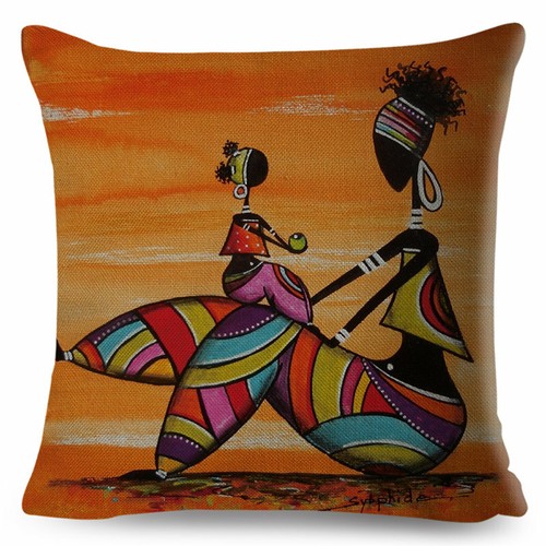 Orange Abstract Painting Africa life Collection African Woman Home Decor Pillow - Picture 22 of 38