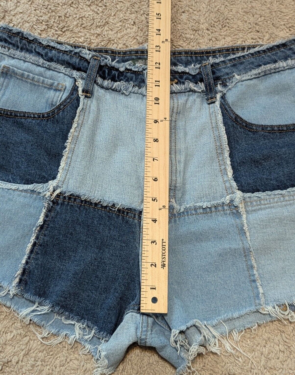 Wild Fable Denim Patchwork Highest Rise Cutoff Sh… - image 8