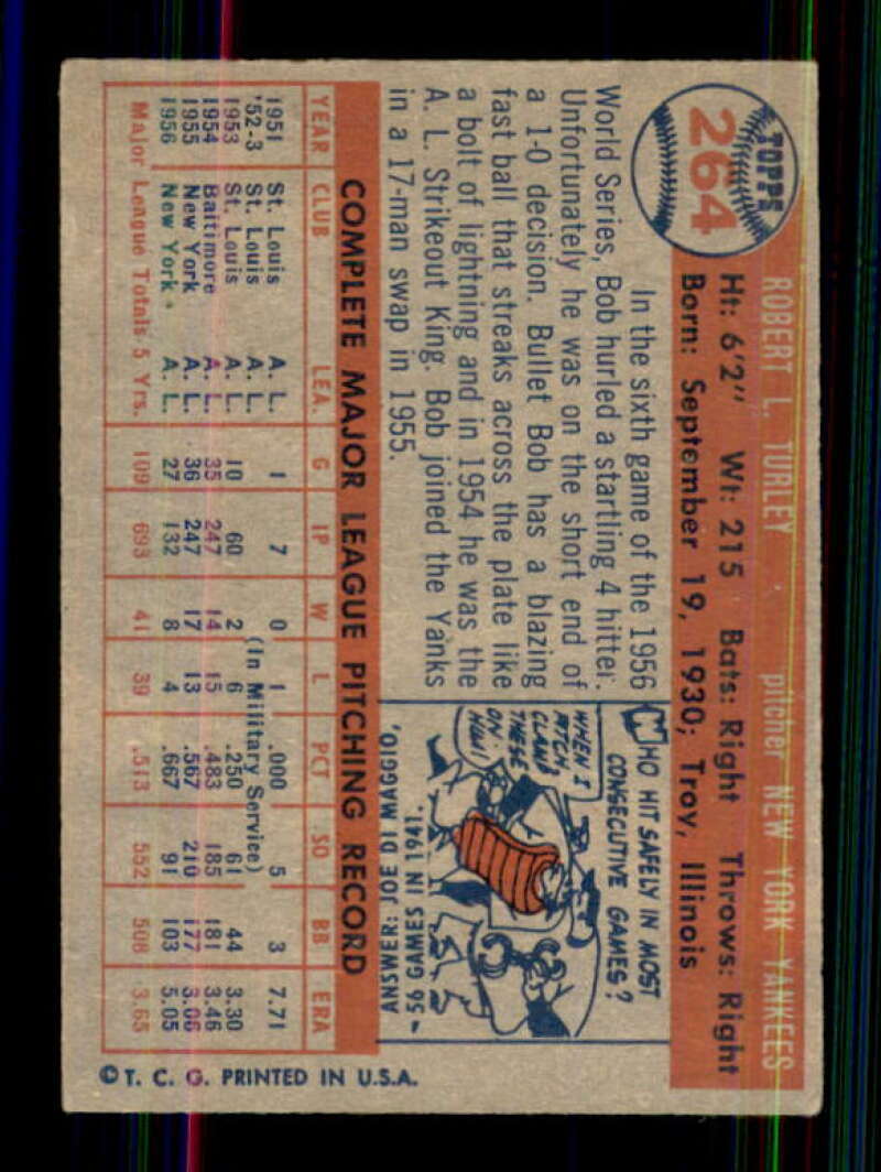 おむやんページ 1957 Topps #264 Bob Turley EX/EX+ Yankees 528357 | eBay