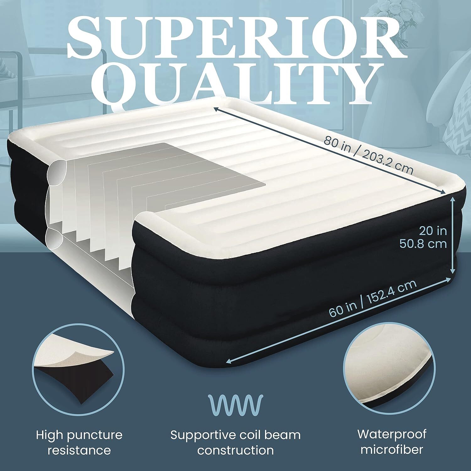 Englander Double High Inflatable Air Mattress w/Builtin Pump, Twin