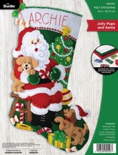 Bucilla Felt Stocking Applique Kit 18 Long Jolly Pups Santa 89556E