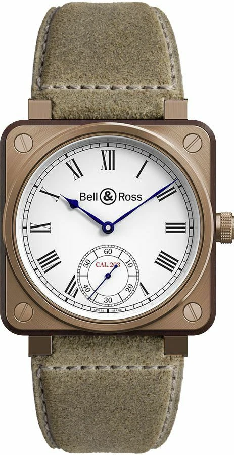 Reloj para hombre Bell & Ross Aviation 46 mm esfera blanca bronce/madera BR01-CM-203-B-V-055