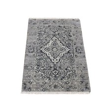 2'1" x 3'1" Gray Zoroastrian Design Silk with Wool Hand Knotted Mat Rug R87781