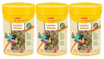 3x Sera O-nip Nature 100ml - 100 Hafttabletten für Zierfische als Scheiben Snack