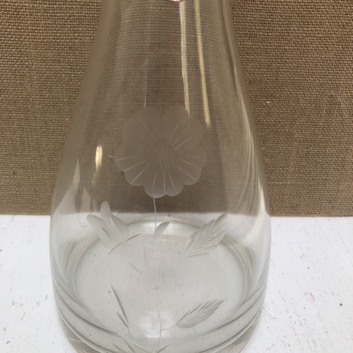 Vintage 15” Romanian Crystal Decanter Etched Flower & Leaf - Picture 3 of 7