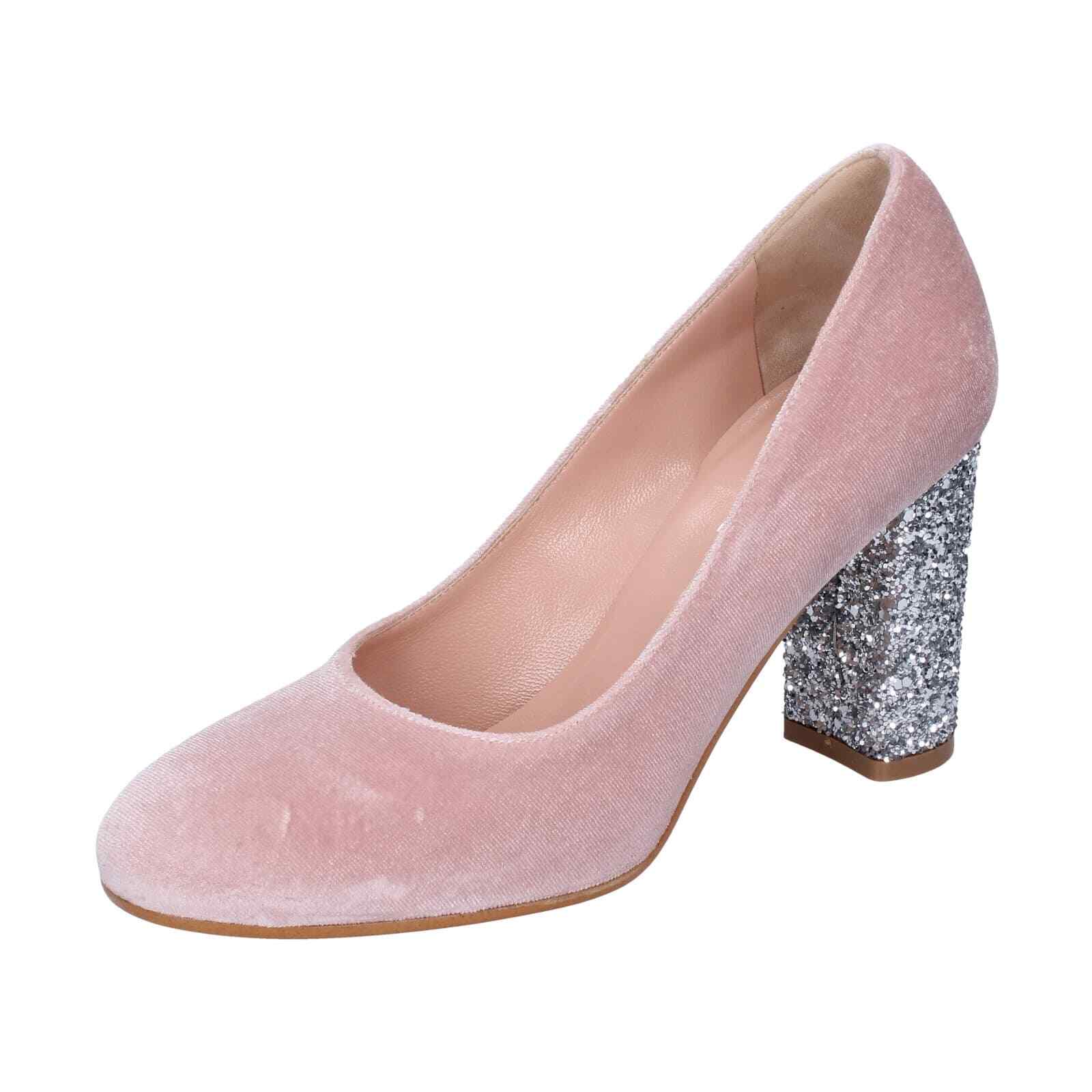 zapatos mujer POLLINI de salón rosa terciopelo glitter BE321