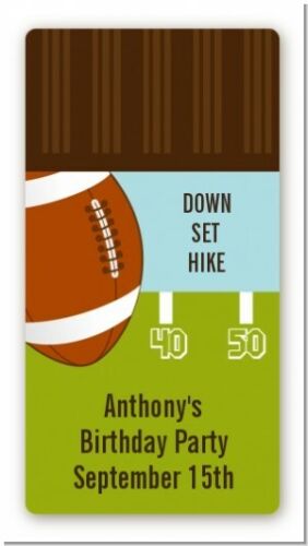 Sports Theme Football Custom Birthday Party Rectangle Stickers - 2oz Bottle - Picture 1 of 5