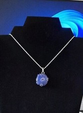 Blue Druzy Quartz Geode Pendant 925 Sterling Sil Plated Setting CHOICE OF CHAIN