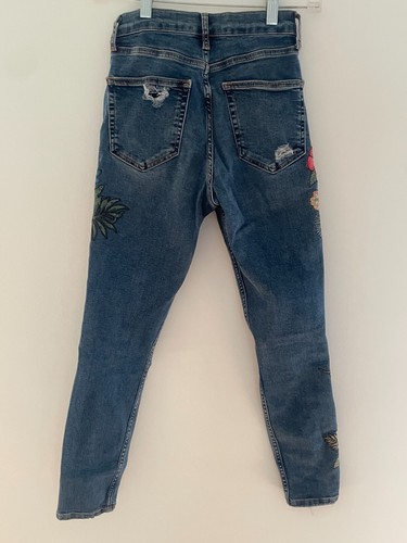 TOPSHOP Moto Jamie Jeans W25 L30 Embroidered Distress Skinny Stretch Mid Rise - Picture 14 of 14