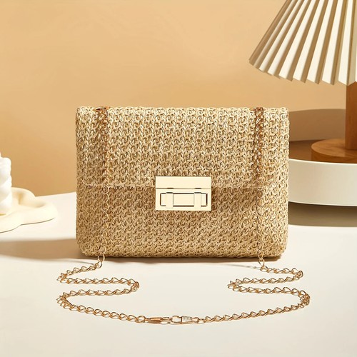 Woven Straw Handwoven Women's Shoulder Bag, Fashion Solid Color Crossbody Purse - Picture 17 of 18