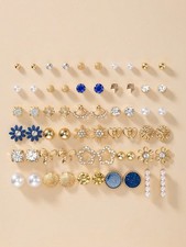 30 Pairs Multicolor Gold Tone Stud Earrings Set For Women Daily Wear Gift