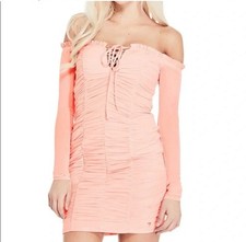Guess Dress SZ XS Long Sleeve Pink Bodycon Ruched