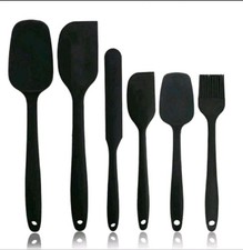 Food Grade Silicone Rubber Spatula Set Kitchen Black Set Of 6 New