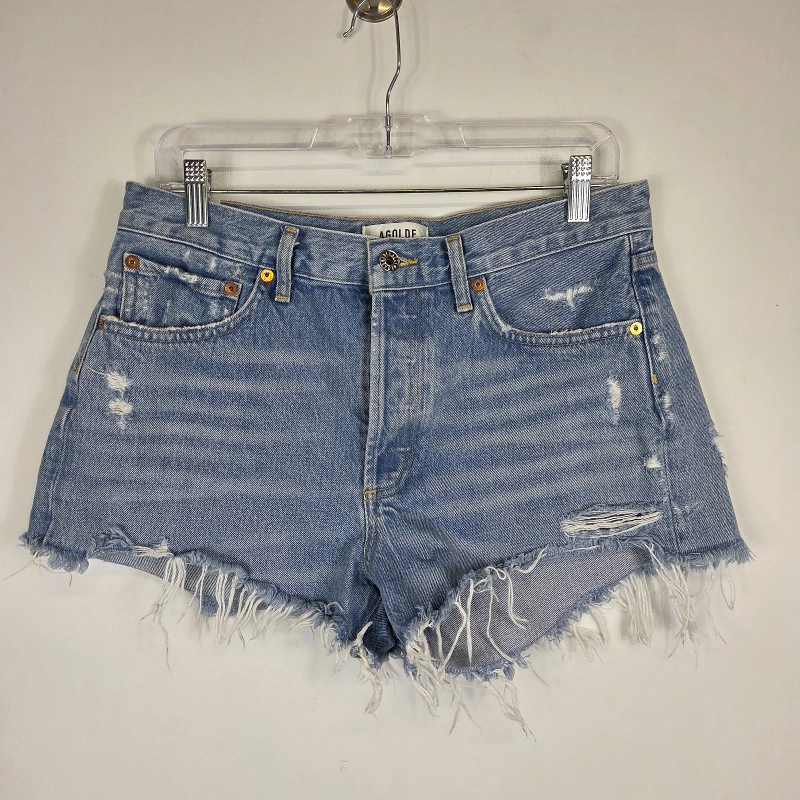 AGOLDE Parker Distressed Denim Cut Off Shorts Women's Size 28 Light Wash Frayed