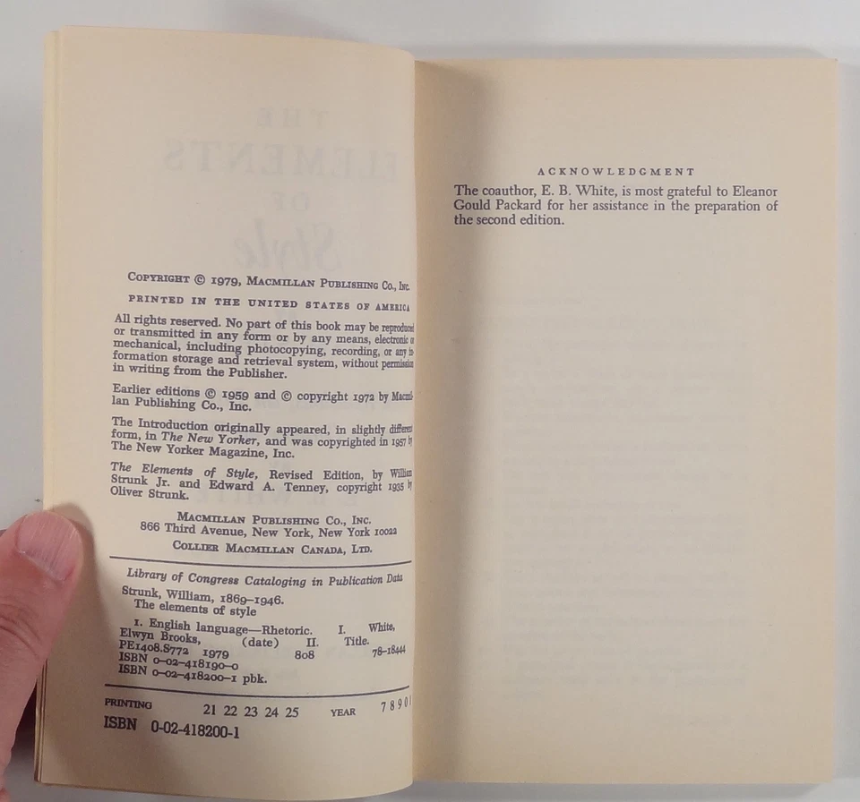 1979 Strunk & White THE ELEMENTS OF STYLE Third Edition grammar writing indexed - Image 3 of 4