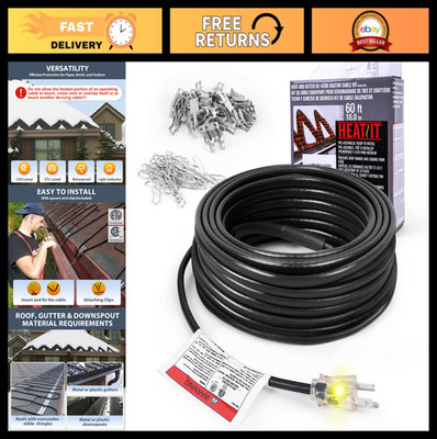 20ft 5W Roof & Gutter Snow De-Icing Cable - Prevent Ice Dams, Easy Install