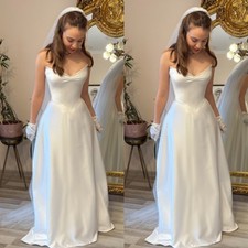 Satin Wedding Dresses Sleeveless Strapless A Line Elegant Ivory Bridal Gowns