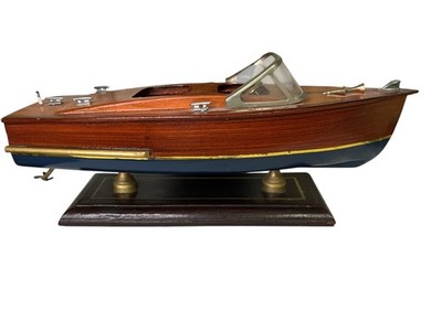 Chris-Craft Style Runabout Speed Boat  Wood Model with Stand Vintage