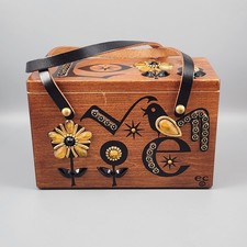 Enid Collins MCM Wood Box Purse Bird/Love MISSING PETAL