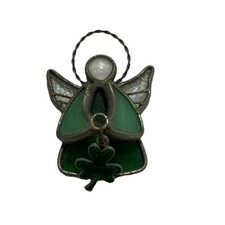 Stained Glass Green Irish Angel With Shamrock Sun Catcher 2 Inch Window Hanger