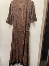 Bought abroad brown black embroidered midi dress fringed belt size 16