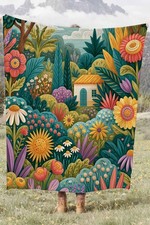 Floral Garden Cottage Coral Fleece Cozy Throw Blanket Boho Trendy