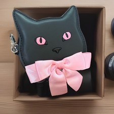 Bath  Body Works Halloween Black Cat Pink Bow Coin Purse Keychain Summerween 25