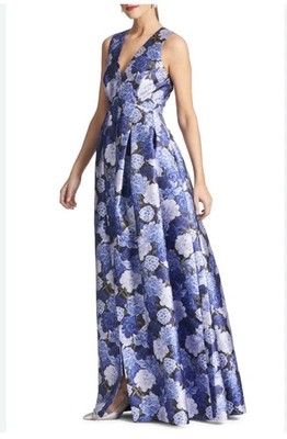 NWT Sachin & Babi Brooke Gown Floral Sleeveless V-Neck Blue Size 6 Formal