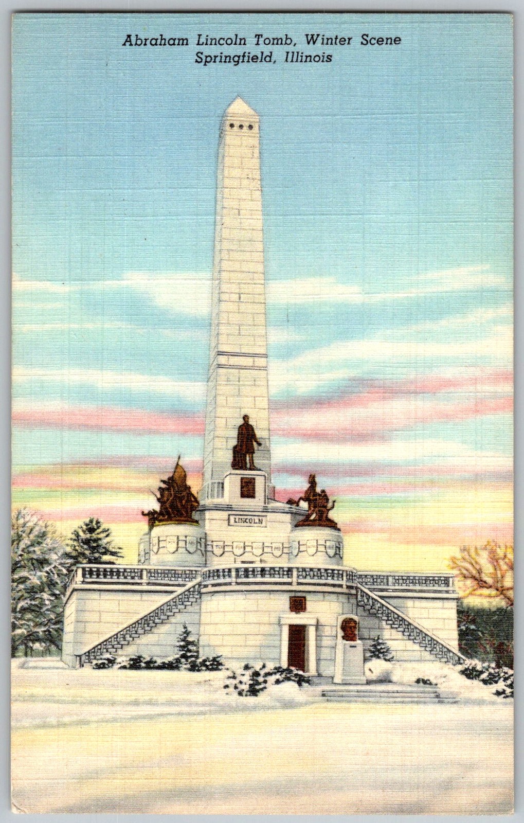 Vtg Postcard Abraham Lincoln Tomb Springfield, Illinois 1940s