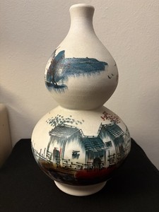 Chinese Porcelain Double-gourd Hulu Vase Fortune Longevity Good-luck 14in