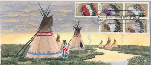 #2505A Indian Headdress Hand Drawn & Painted Gary Kolter cachet First Day cover