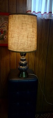 Vintage Ceramic Table Lamp  Black Gold Atomic Accent 50/60s