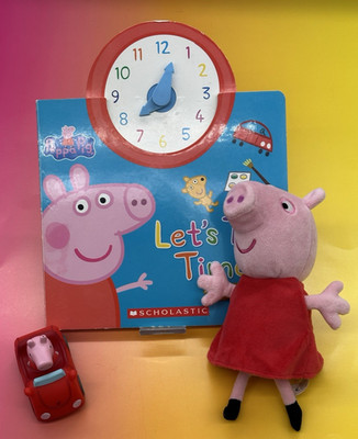 PEPPA PIG 3 Lot Variety Peppa 8'' Plush/Peppa in Car/Peppa Book Lets Tell Time