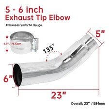 Diesel Exhaust Chrome Turndown Elbow Tip 5"-6" Inlet Outlet 23" Long