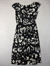 Lauren Ralph Lauren Dress Size 8 Black White Floral Sleeveless Midi Jersey