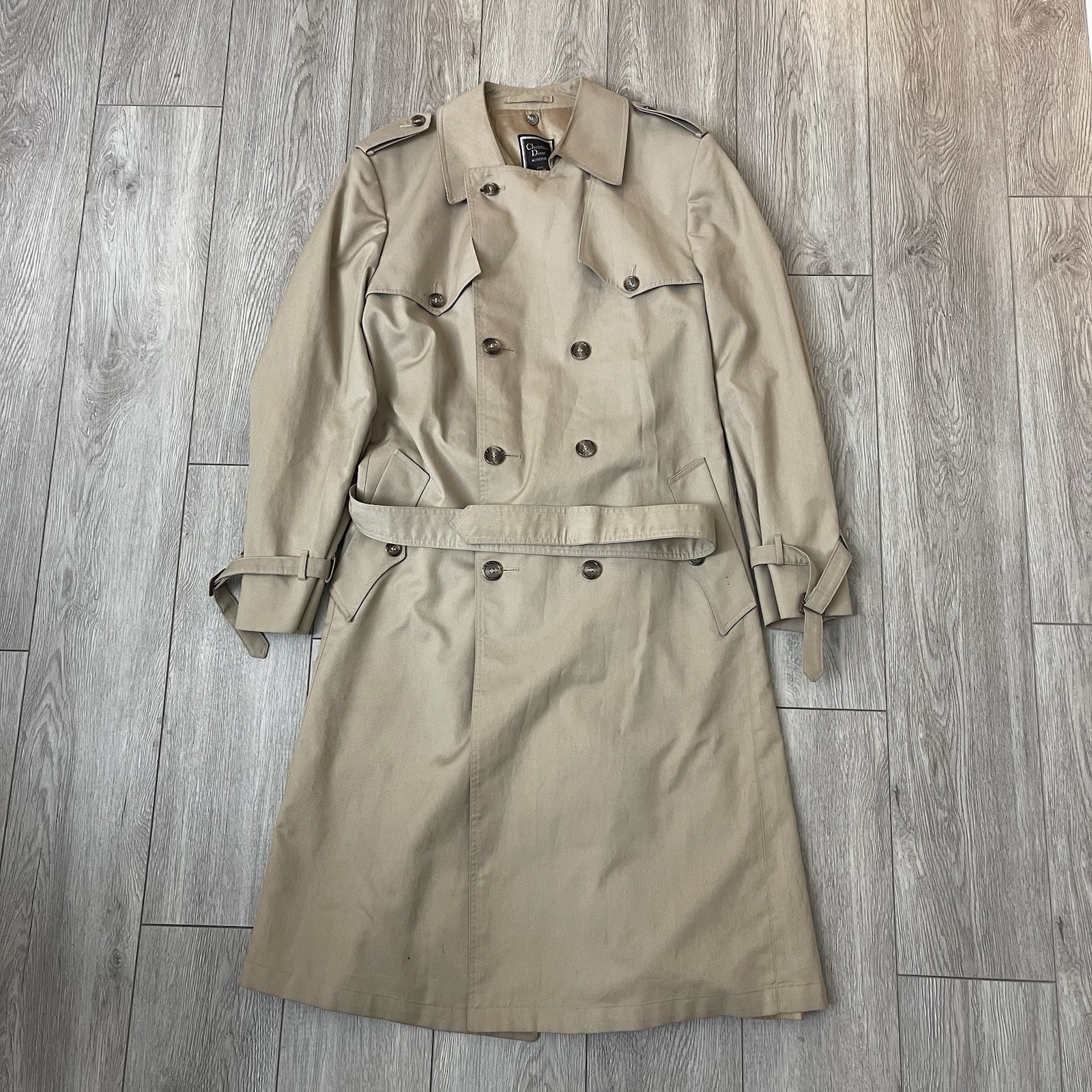 VTG Christian Dior Monsieur Classic Beige Double Breasted Trench Coat Size 42L