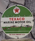 VINTAGE TEXACO MARINE MOTOR OIL PORCELAIN GAS PUMP SIGN 12"