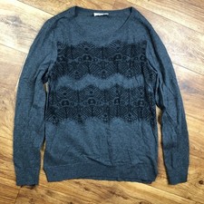 LOFT Outlet Women Sz M Gray Black Long Sleeve Sweater Top