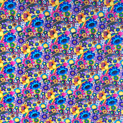 Seersucker Flower Power Brights Rainbows Butterflies Fabric Retro 4 Yds x 45" W