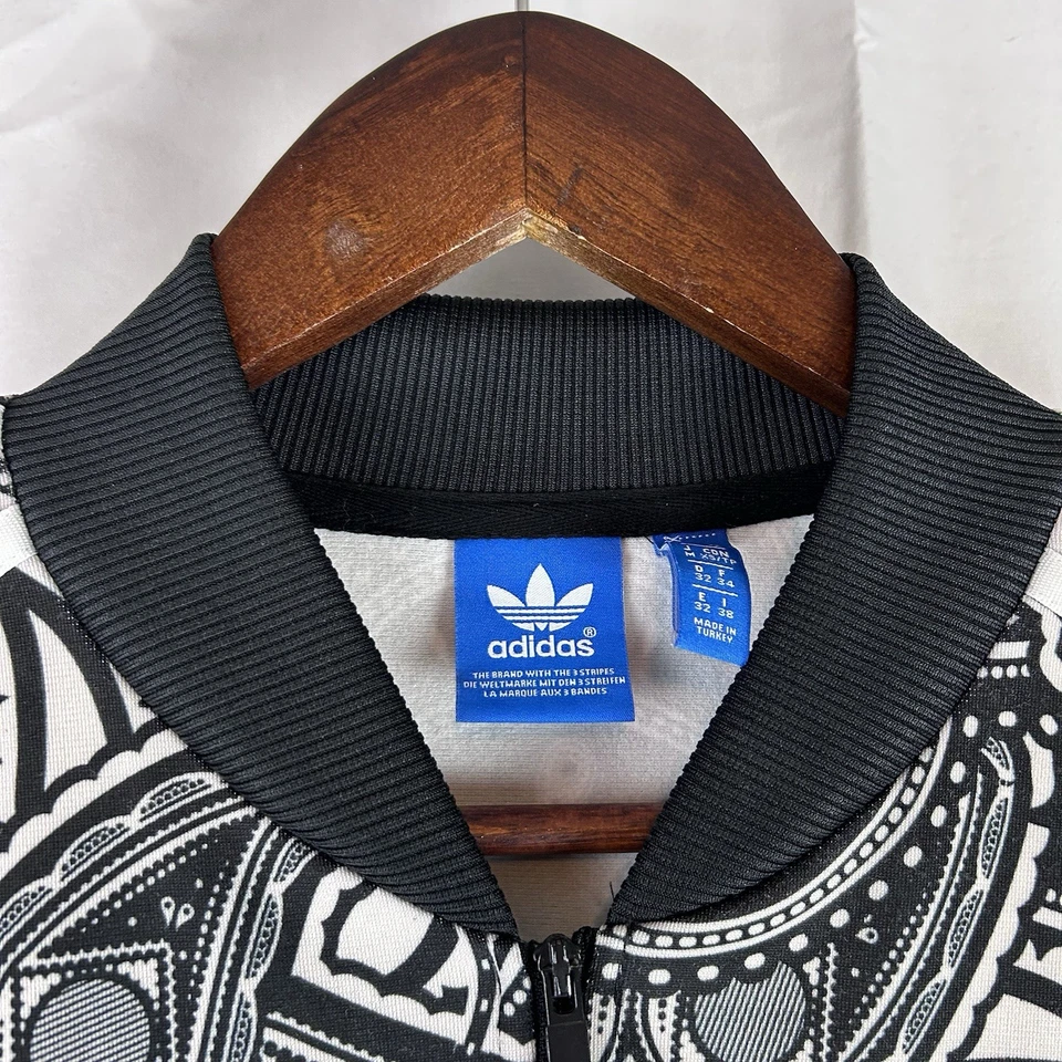 Adidas Originals Paisley Full Zip Track Jacket Black White Women’s Sz XS Trefoil - Image 3 of 4