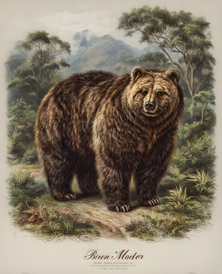 Brown Bear in Vintage Inspired Mountain Meadow Print - 393518117