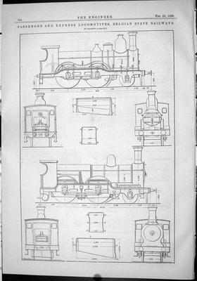 Old Print 1886 Passenger Express Locomotive Train Belgian State Railways 19th