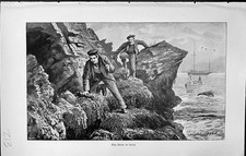 Antique Print Badminton Magazine 1903 Men Hunting Shooting Sea Cliffs Boats